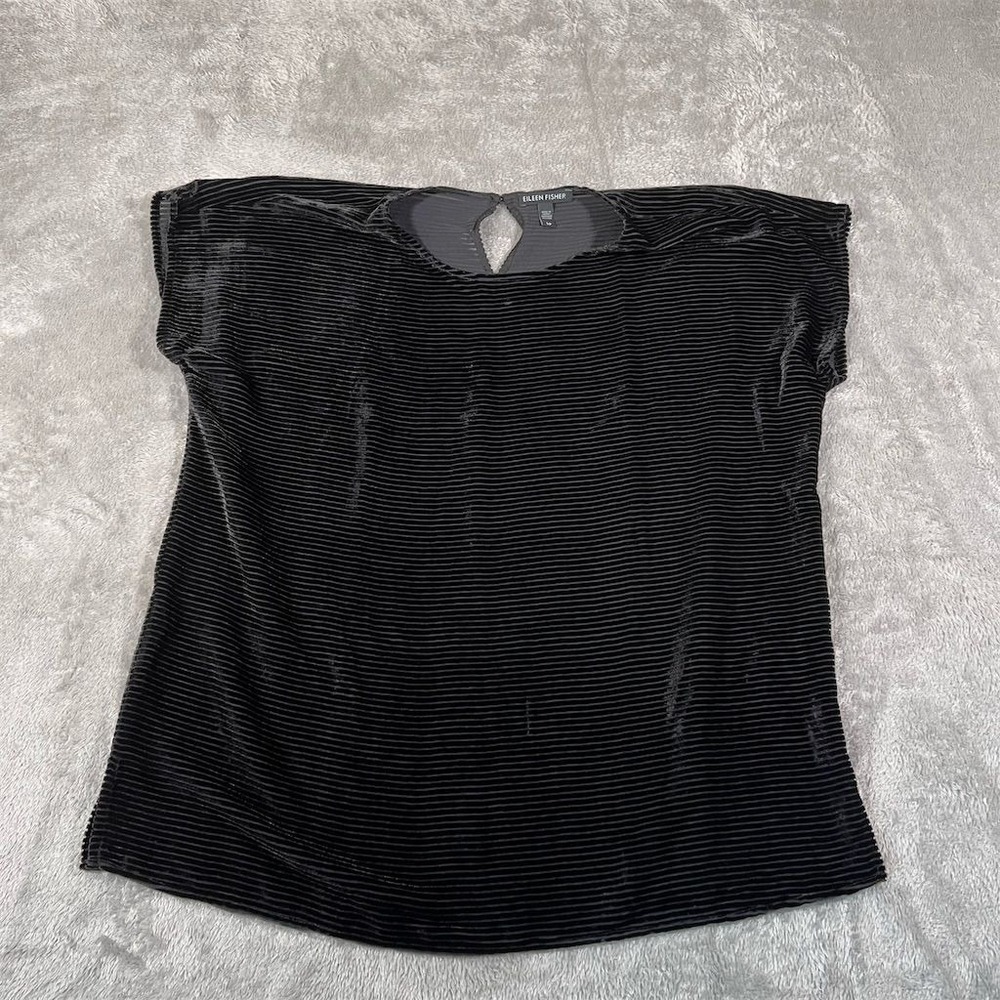 Eileen Fisher Women's Blouse Size S/P Black Velvet Burnout Lines